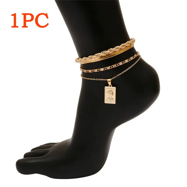 Boho Charm Iron Snake Chain Anklet Bracelet for Women