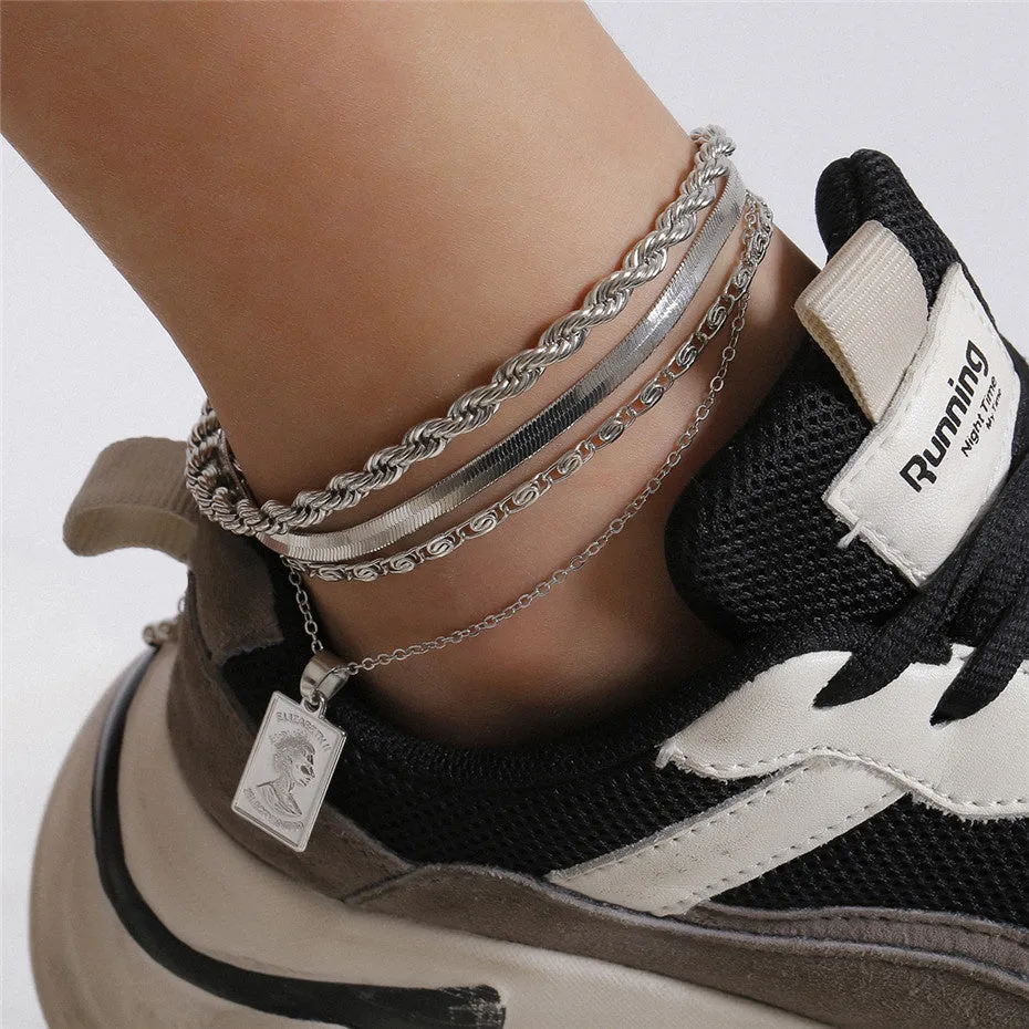 Boho Charm Iron Snake Chain Anklet Bracelet for Women