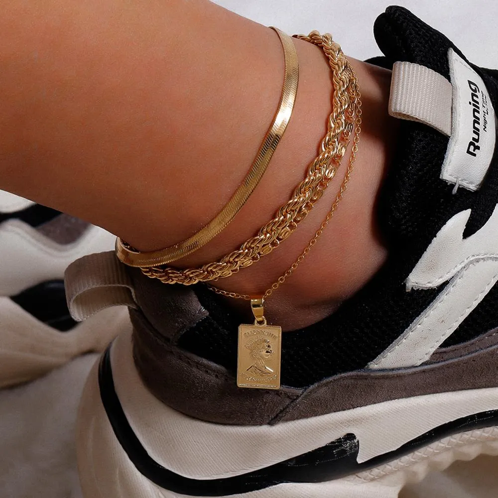 Boho Charm Iron Snake Chain Anklet Bracelet for Women