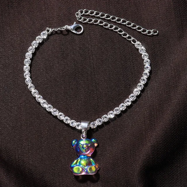 Boho Cute Beach Teddy Gummy AB Color Bear Anklet