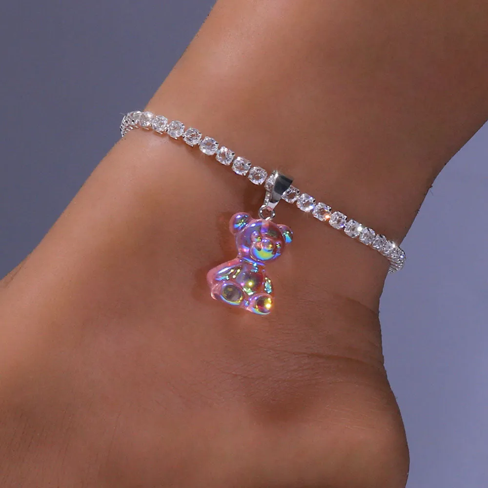 Boho Cute Beach Teddy Gummy AB Color Bear Anklet