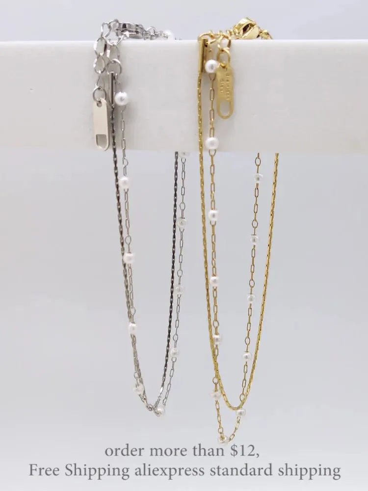 Boho Double Layer White Pearl Chain Link Anklet For Women