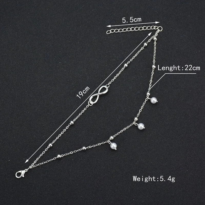 Boho Double Layers Pearl Pendant Anklets For Women