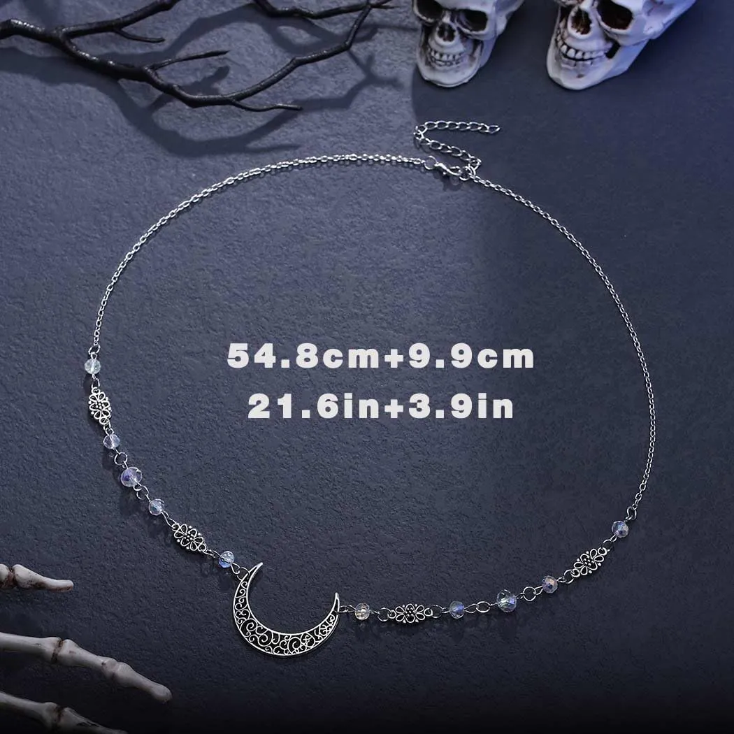 Bounzhi Vintage Crescent Moon Head Chain Crystal Hair Chain Boho Headpiece Halloween Hair Accessories for Women and Girls (J)