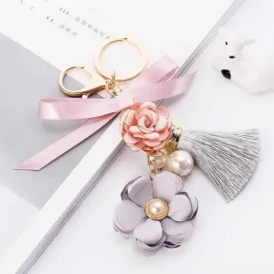 Bowknot Flower Pearl Unique Key Chain - C4961