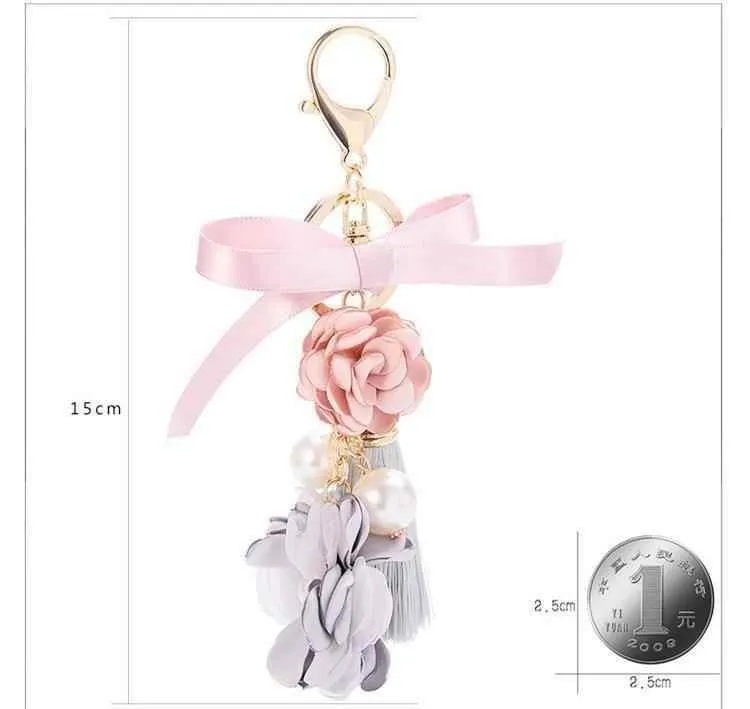Bowknot Flower Pearl Unique Key Chain - C4961