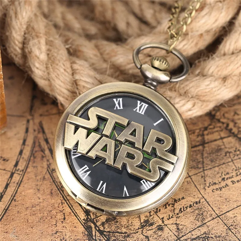 Bronze Star Hollow Design Men's Quartz Pocket Watch