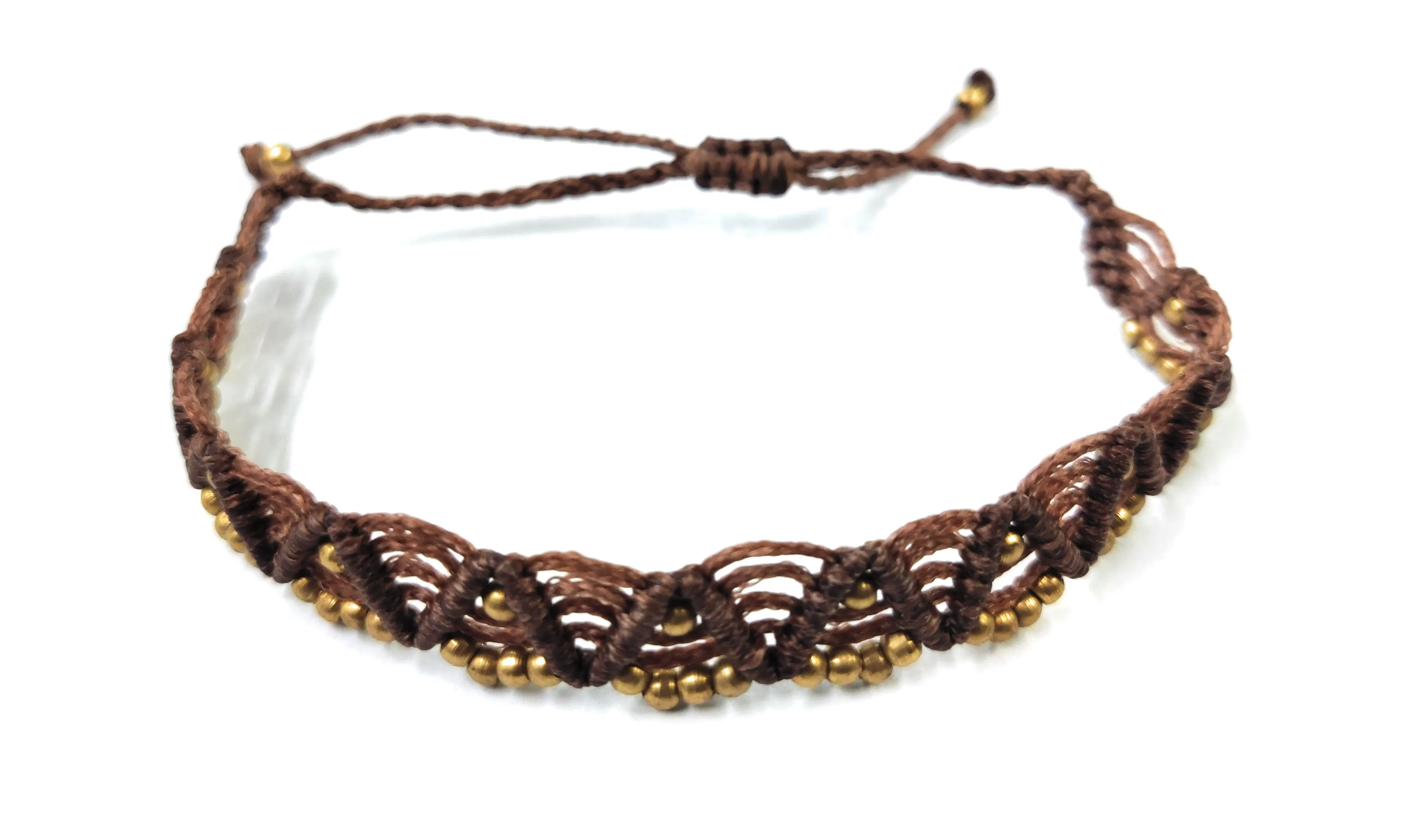 Brown Handmade wax Thread Macrame Anklet