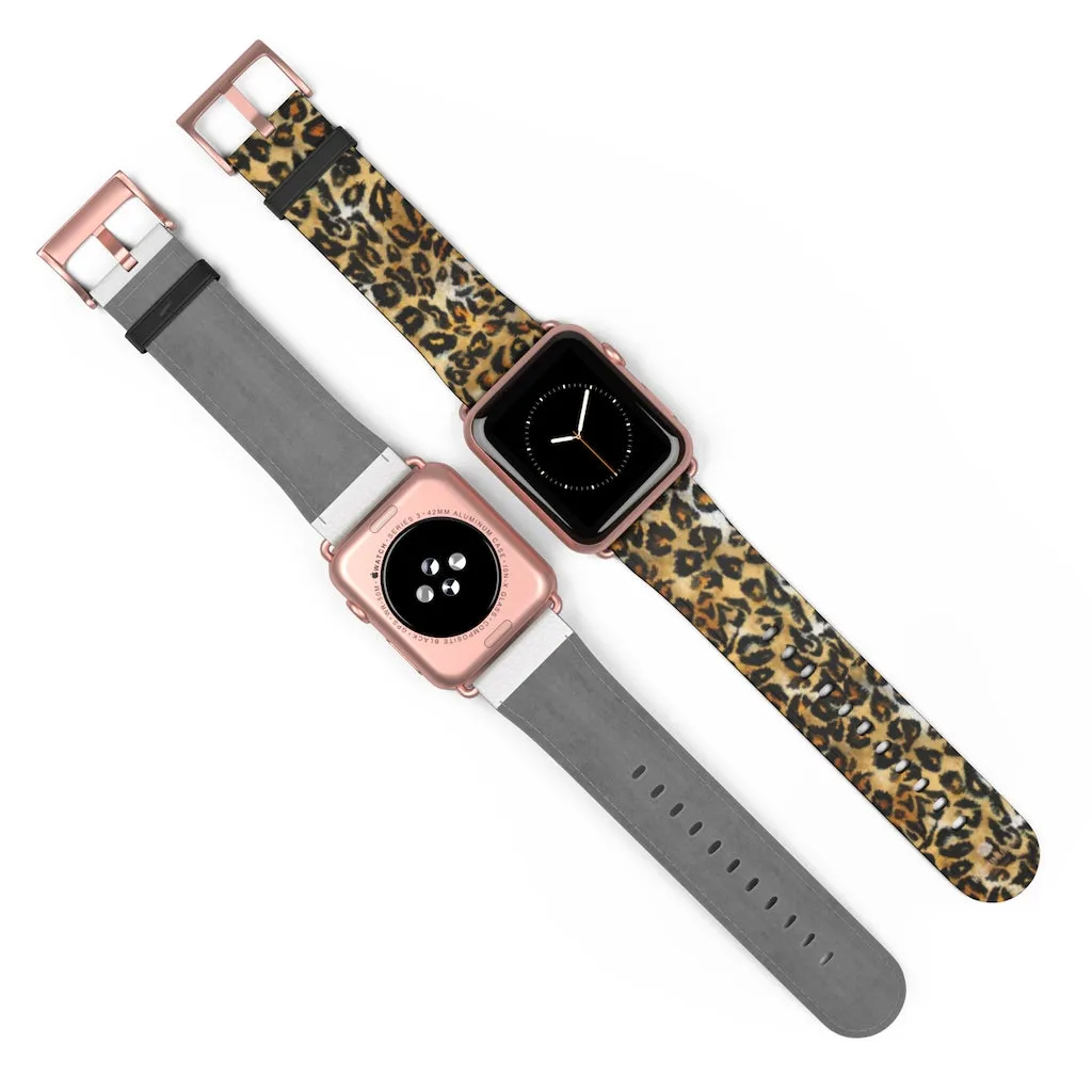 Brown Leopard Apple Watch Band, Animal Print 38mm/42mm For Apple Watch- Made in USA