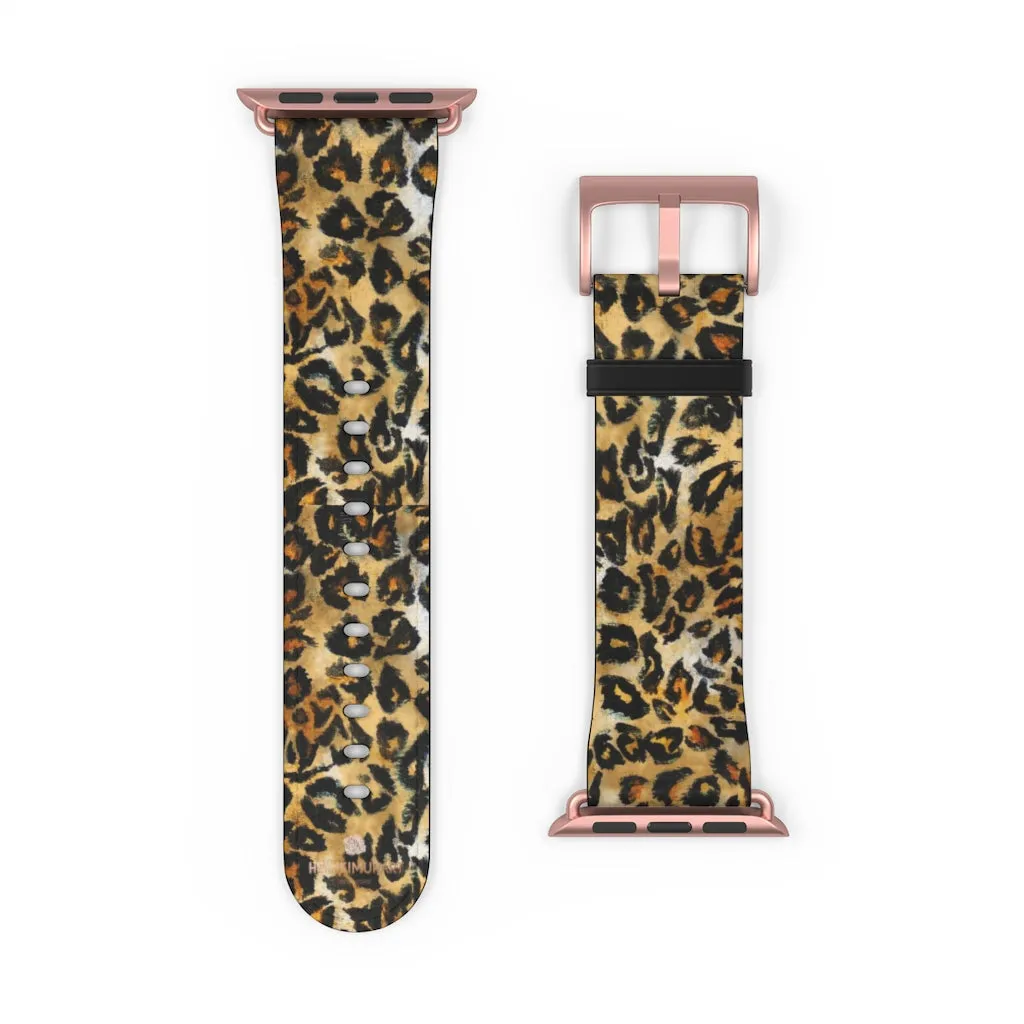 Brown Leopard Apple Watch Band, Animal Print 38mm/42mm For Apple Watch- Made in USA