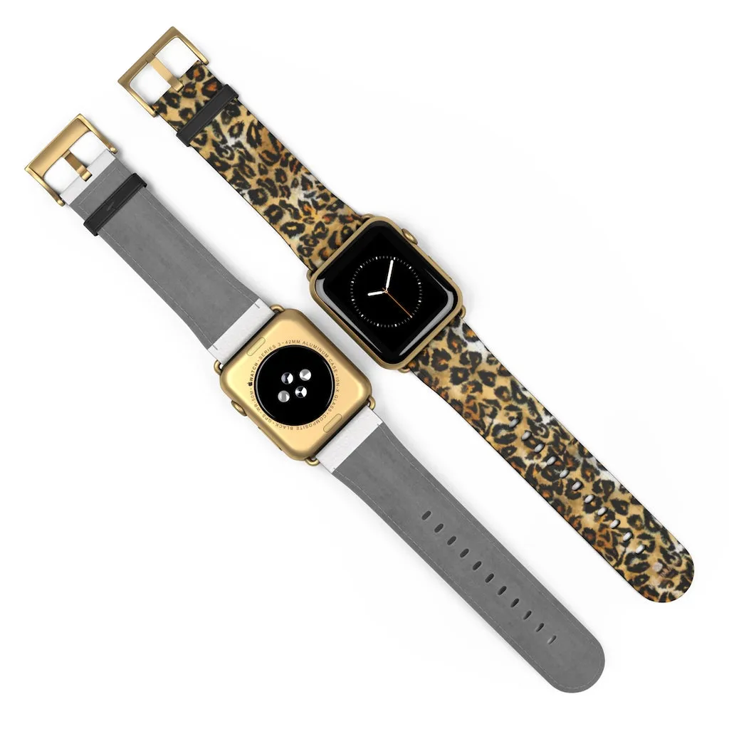 Brown Leopard Apple Watch Band, Animal Print 38mm/42mm For Apple Watch- Made in USA