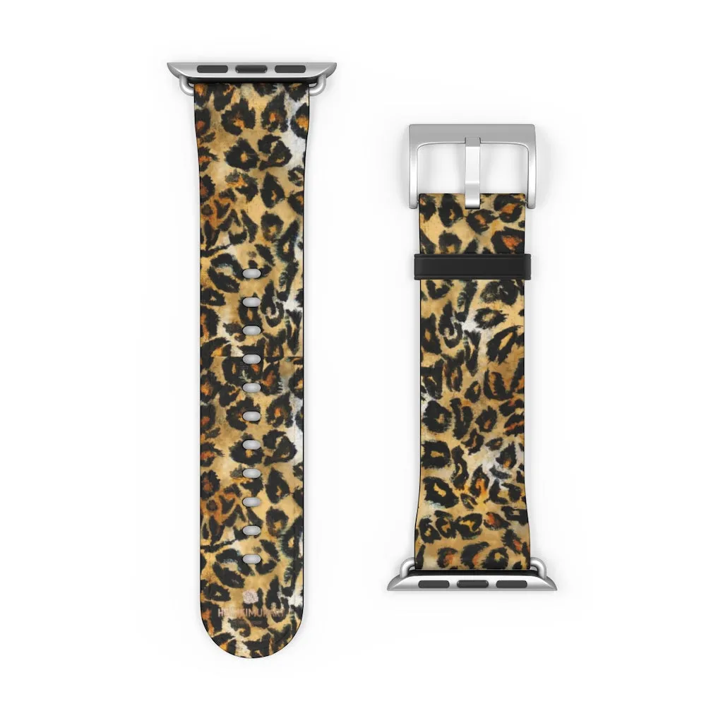 Brown Leopard Apple Watch Band, Animal Print 38mm/42mm For Apple Watch- Made in USA