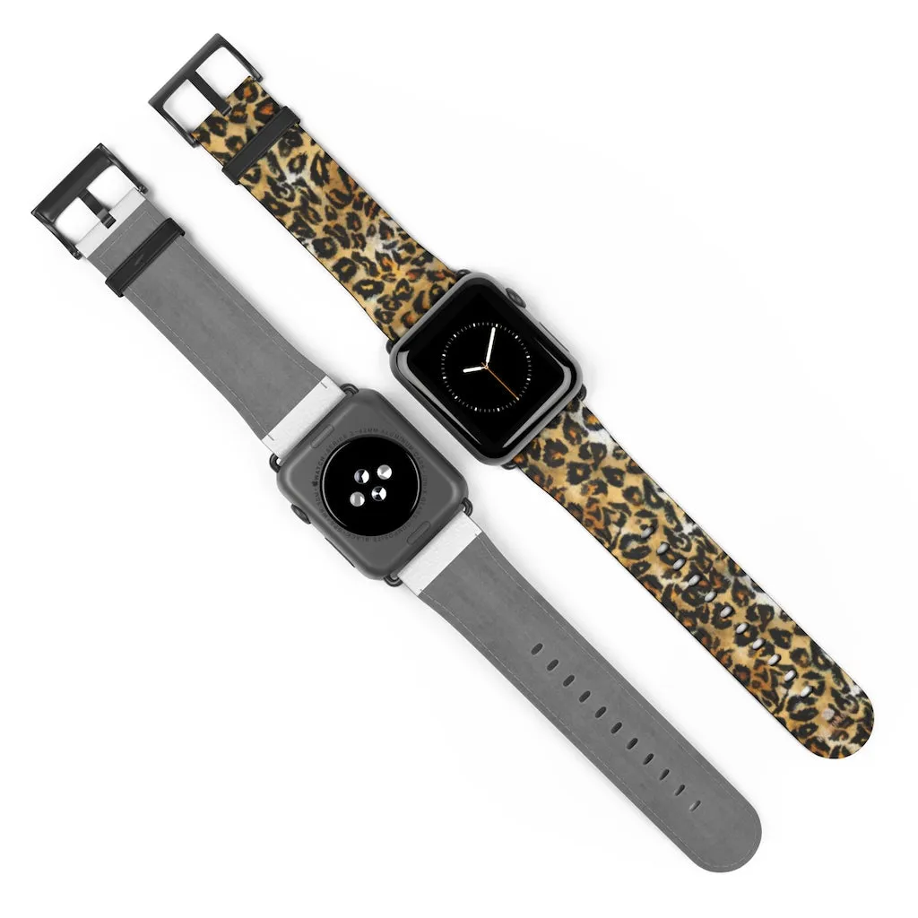 Brown Leopard Apple Watch Band, Animal Print 38mm/42mm For Apple Watch- Made in USA