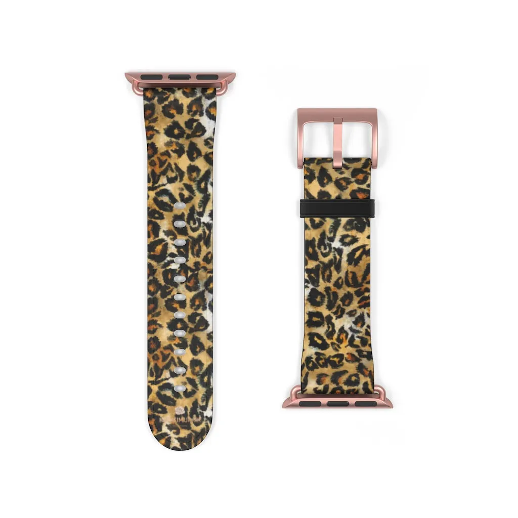 Brown Leopard Apple Watch Band, Animal Print 38mm/42mm For Apple Watch- Made in USA