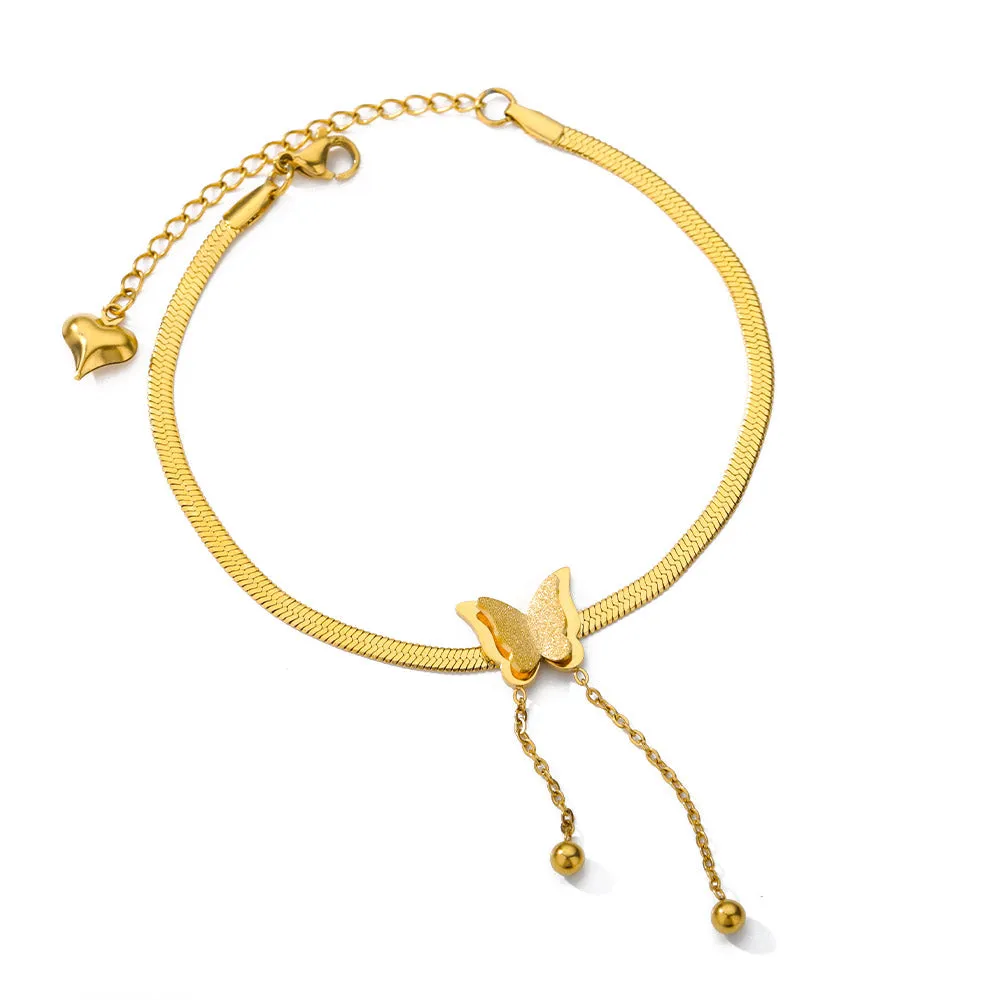 Butterfly Anklets For Women Stainless Steel Snake Chain