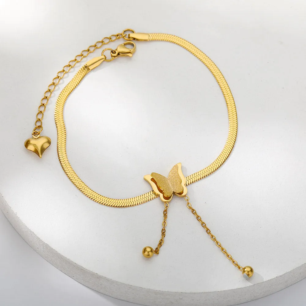 Butterfly Anklets For Women Stainless Steel Snake Chain