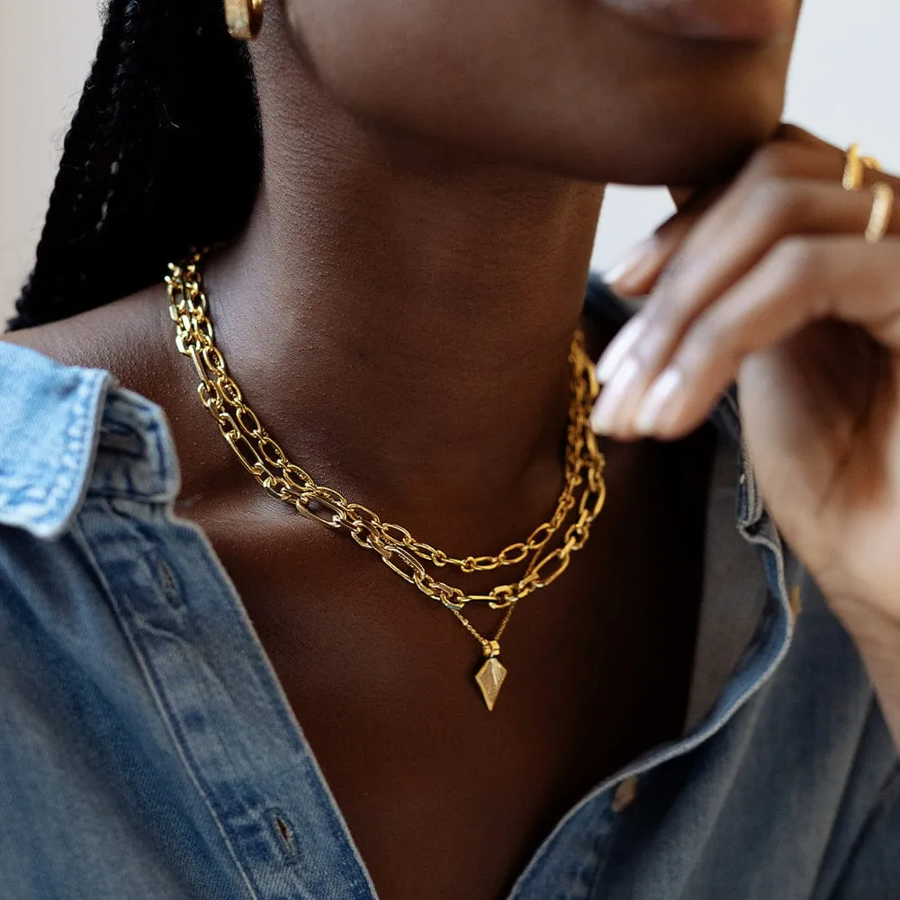 Chunky Chain Necklace Layering Set 18ct Gold Plate