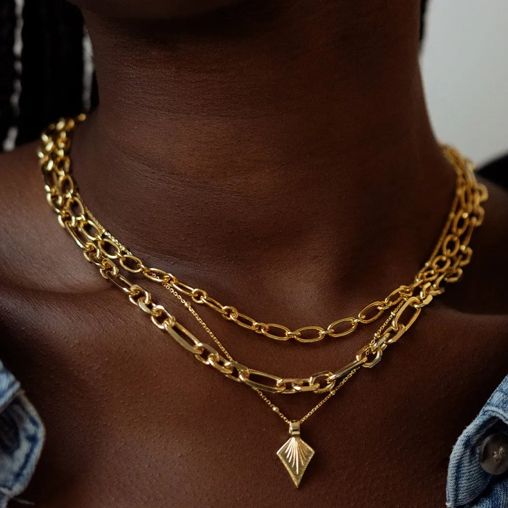 Chunky Chain Necklace Layering Set 18ct Gold Plate