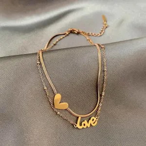 Classic Letter Heart-Shaped Double-Layer Titanium Steel Anklets Charm Jewelry ACJWY39 Korean Design