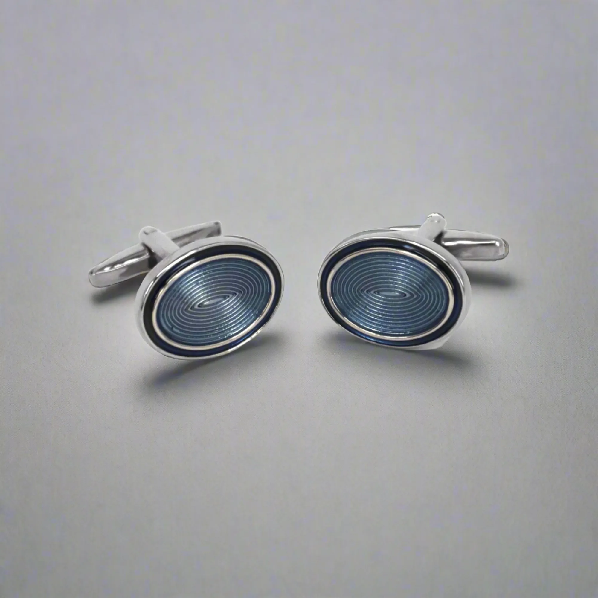Classic Oval Enamel Blue Cufflinks
