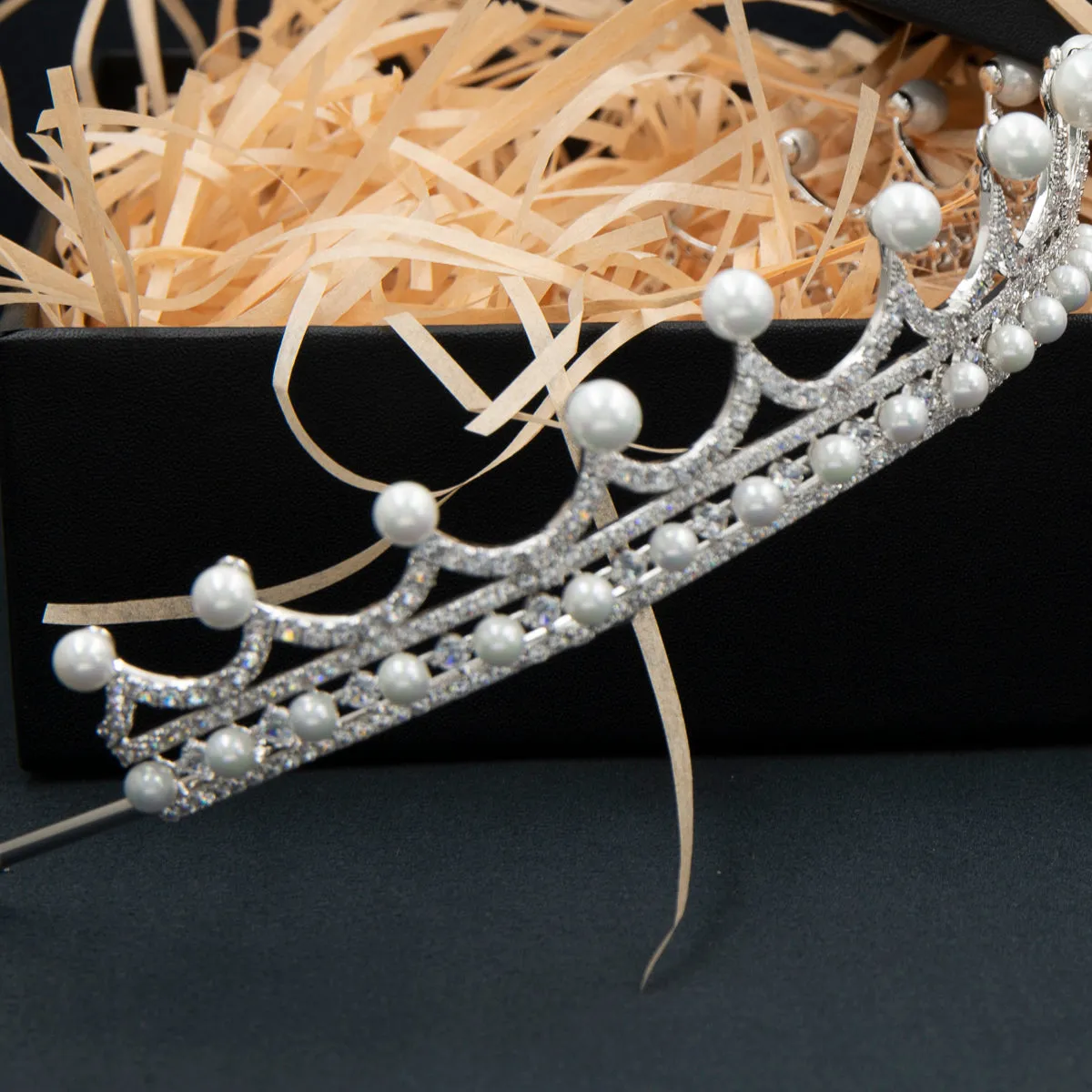 Cubic Zirconia Pearls Tiara for Wedding,Crystal Royal Tiaras Diadem CH10368