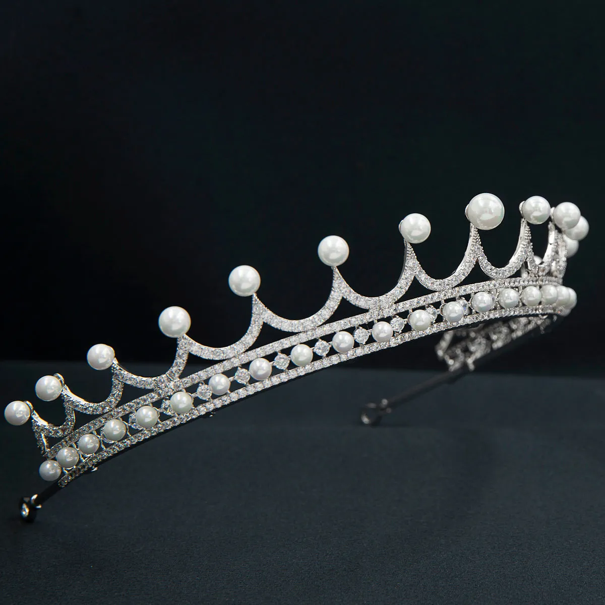 Cubic Zirconia Pearls Tiara for Wedding,Crystal Royal Tiaras Diadem CH10368