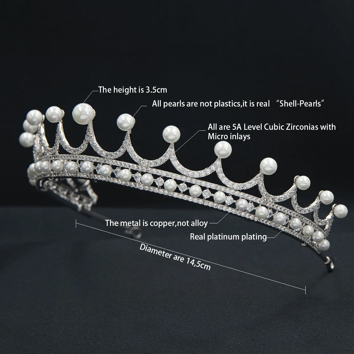 Cubic Zirconia Pearls Tiara for Wedding,Crystal Royal Tiaras Diadem CH10368