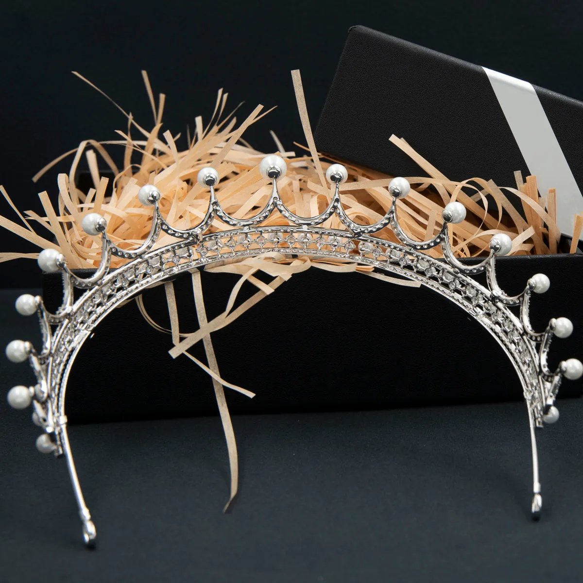 Cubic Zirconia Pearls Tiara for Wedding,Crystal Royal Tiaras Diadem CH10368