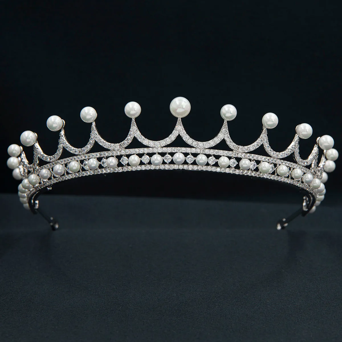 Cubic Zirconia Pearls Tiara for Wedding,Crystal Royal Tiaras Diadem CH10368