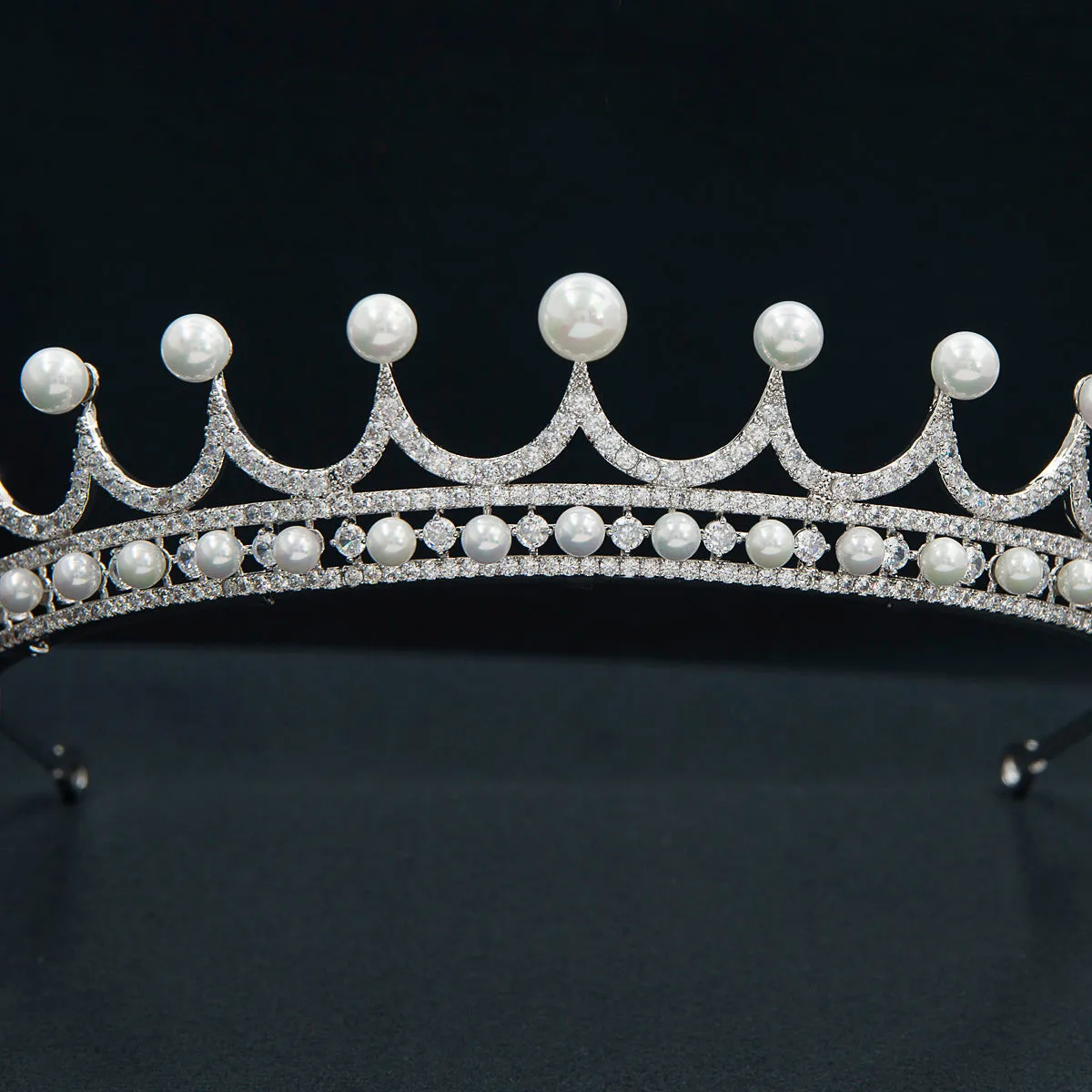 Cubic Zirconia Pearls Tiara for Wedding,Crystal Royal Tiaras Diadem CH10368