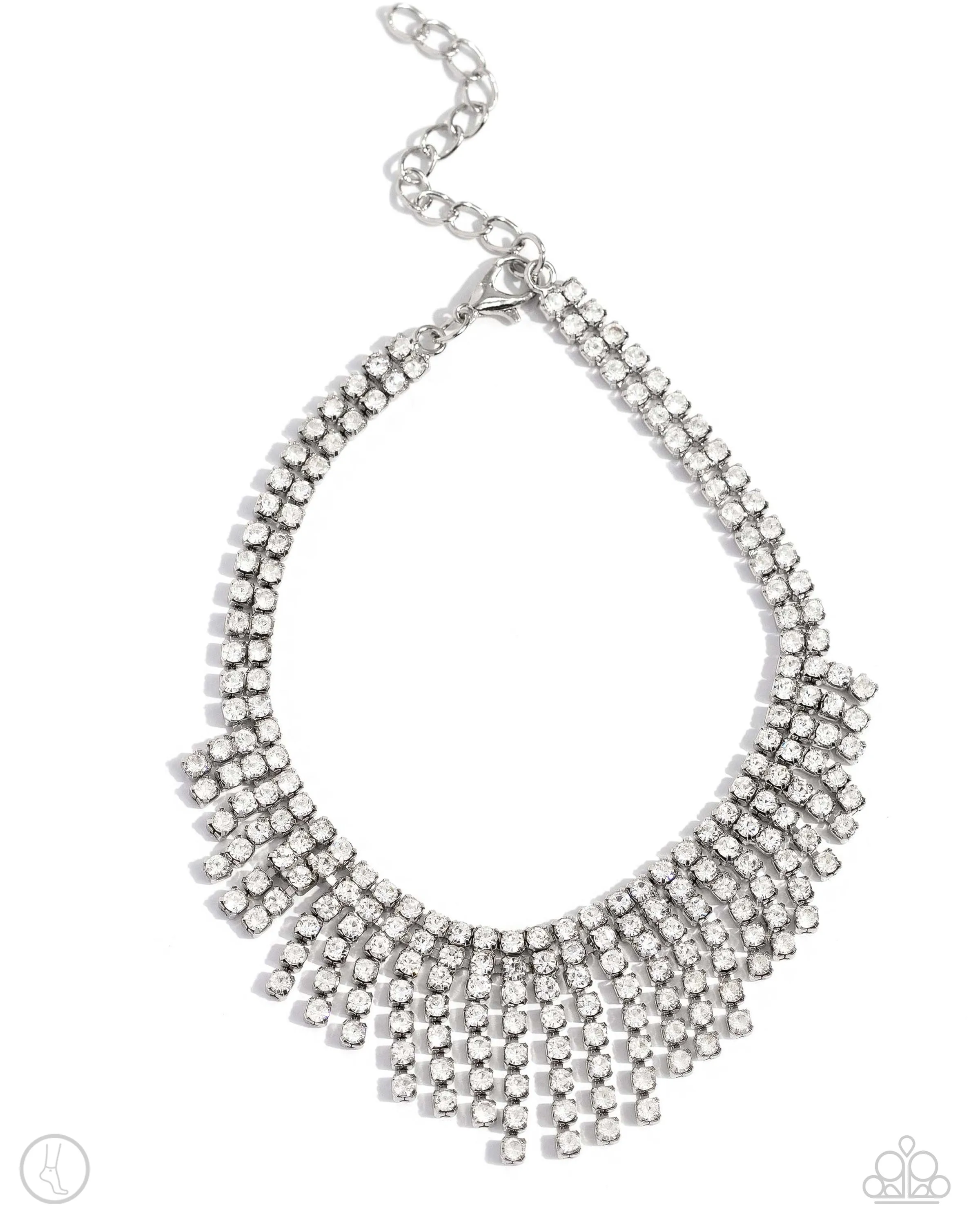 Curtain Confidence White Rhinestone Anklet - Paparazzi Accessories