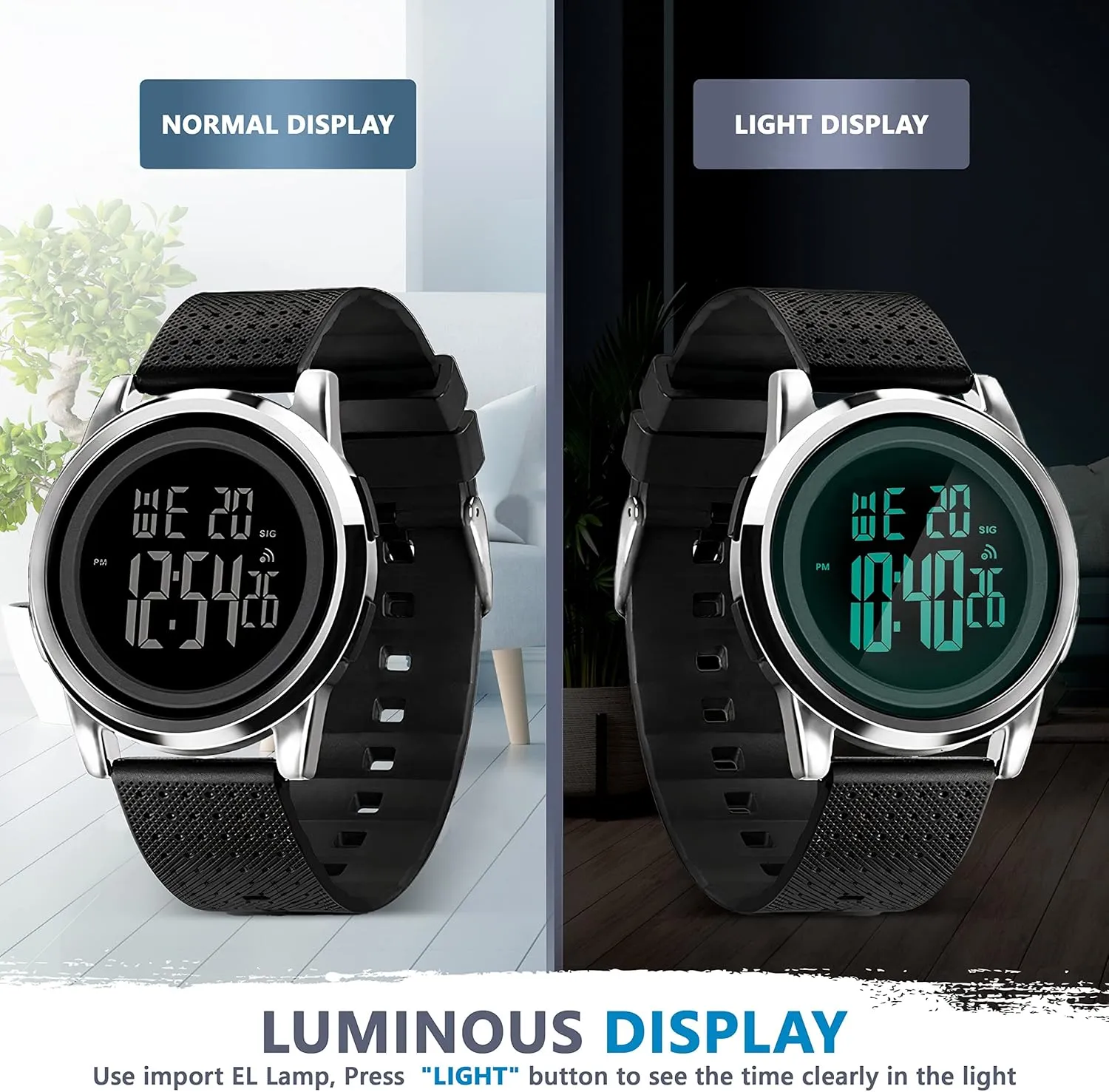 D Dash Ultra-Thin Minimalist Sports Waterproof Digital Watches Men with Wide-Angle Display Rubber Strap Wrist Watch for Men Women