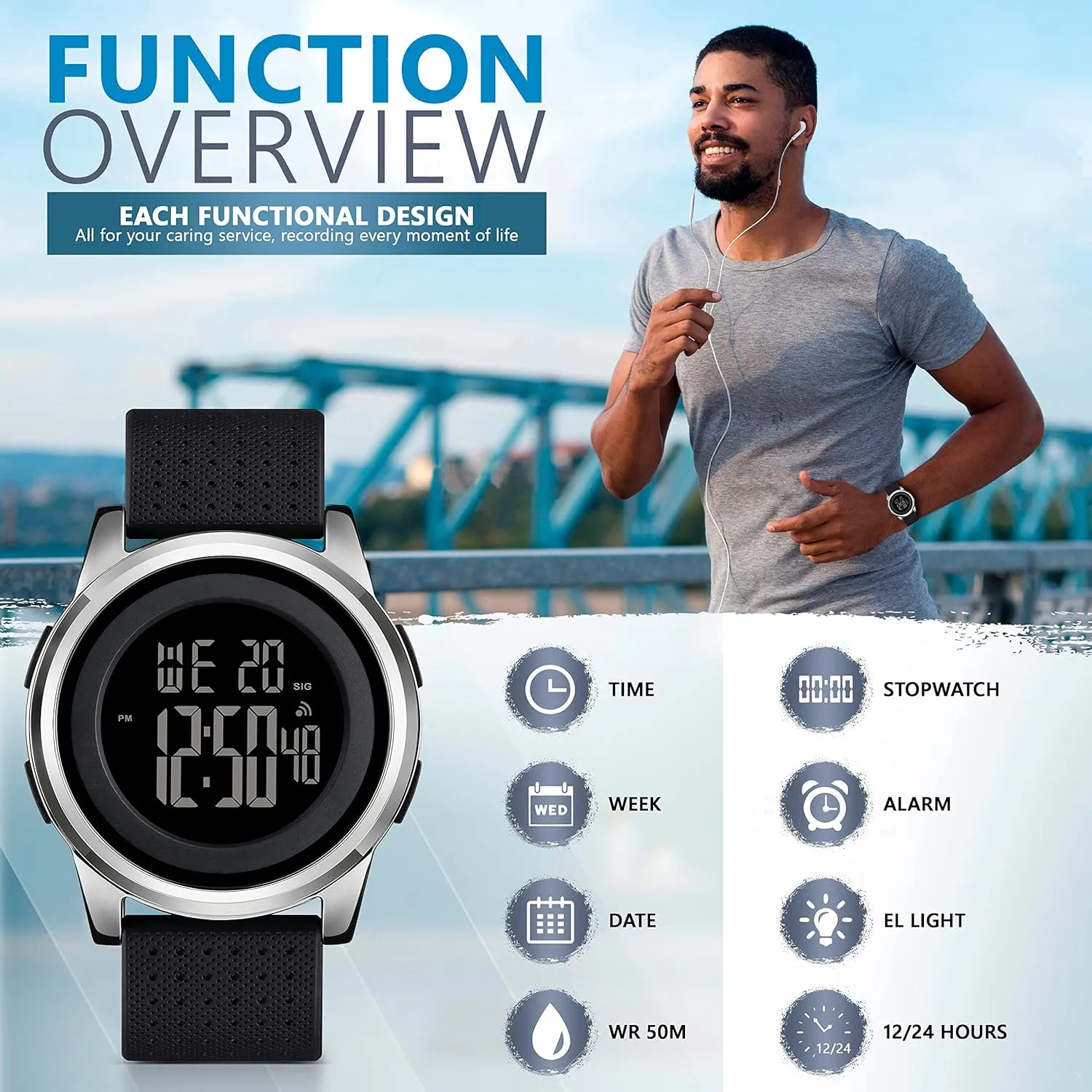 D Dash Ultra-Thin Minimalist Sports Waterproof Digital Watches Men with Wide-Angle Display Rubber Strap Wrist Watch for Men Women