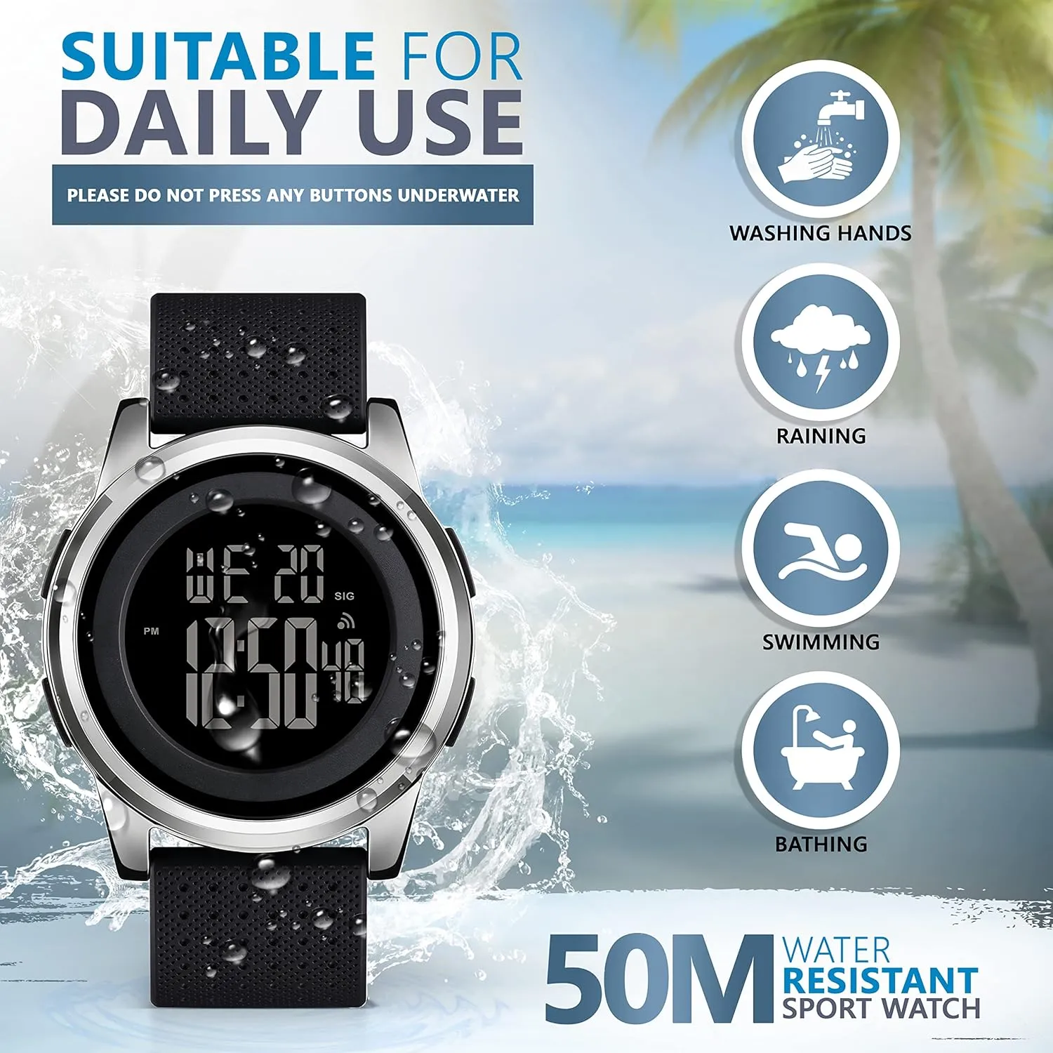 D Dash Ultra-Thin Minimalist Sports Waterproof Digital Watches Men with Wide-Angle Display Rubber Strap Wrist Watch for Men Women