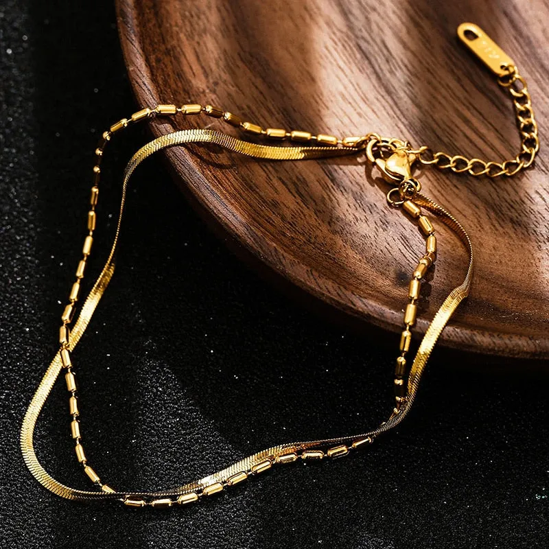 Double Layer Heart Beads Anklet for Women