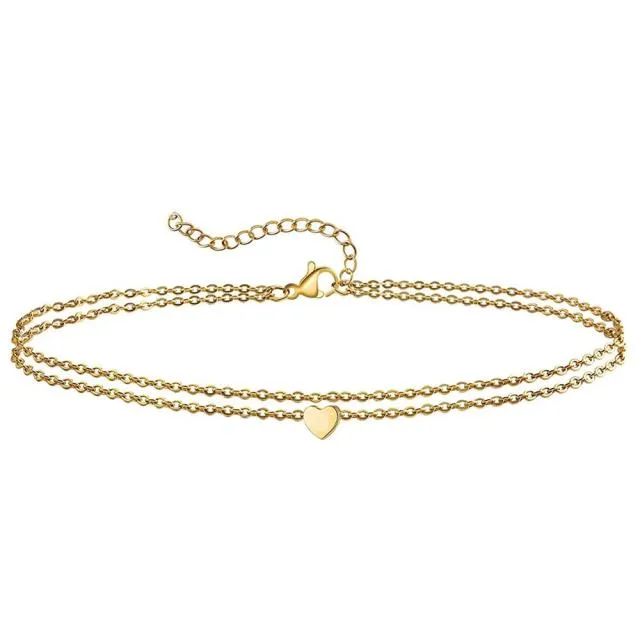 Double Layers Barefoot Sandals Heart Foot Bracelet Anklet