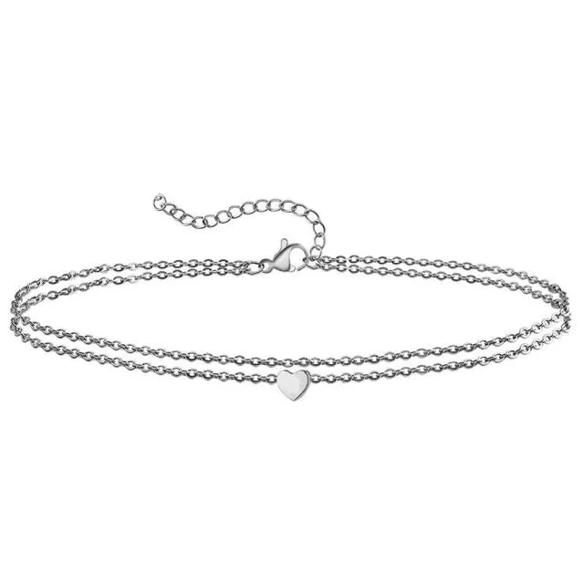 Double Layers Barefoot Sandals Heart Foot Bracelet Anklet