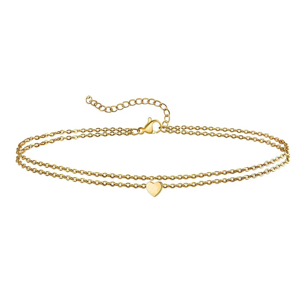 Double Layers Barefoot Sandals Heart Foot Bracelet Anklet