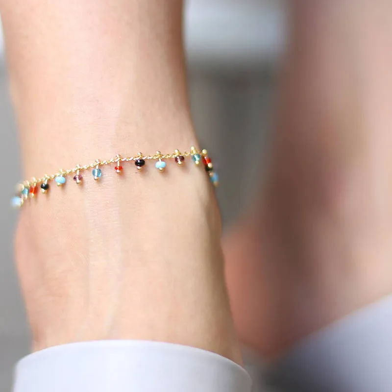 Fashion Colorful Crystal Beads Drop Anklets for Women