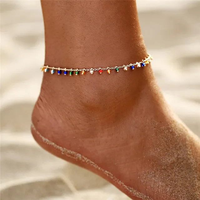Fashion Colorful Crystal Beads Drop Anklets for Women