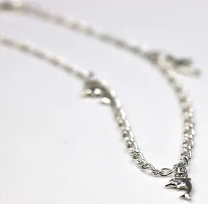 Genuine Sterling Silver 25cm Figaro Anklet   3 Charm Dolphins
