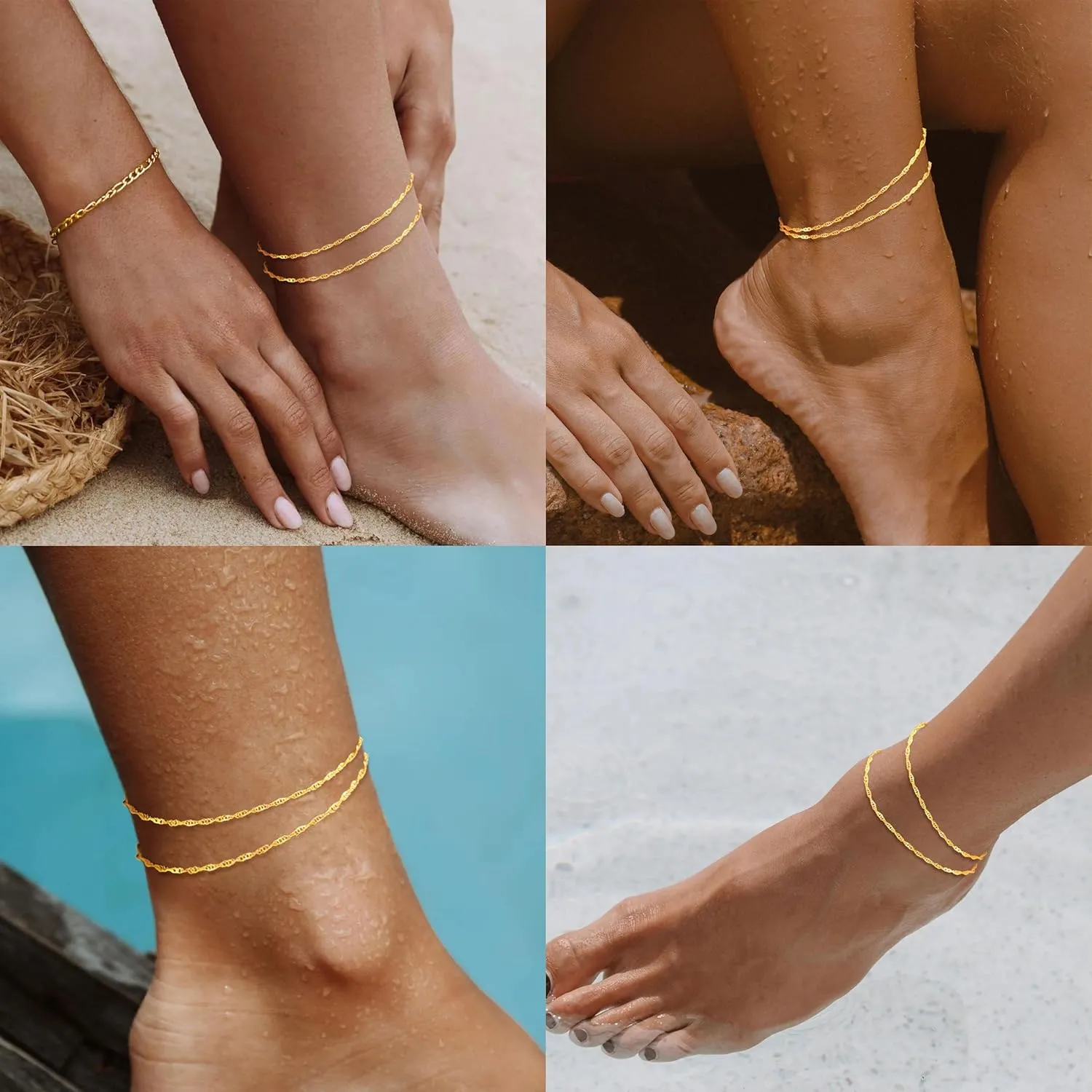 Gold Anklets Bracelets for Women Waterproof,14K Gold Plated Anklets for Women,Dainty Layered Anklets Set Anklet Bracelets for Women Gold Jewelry Gift