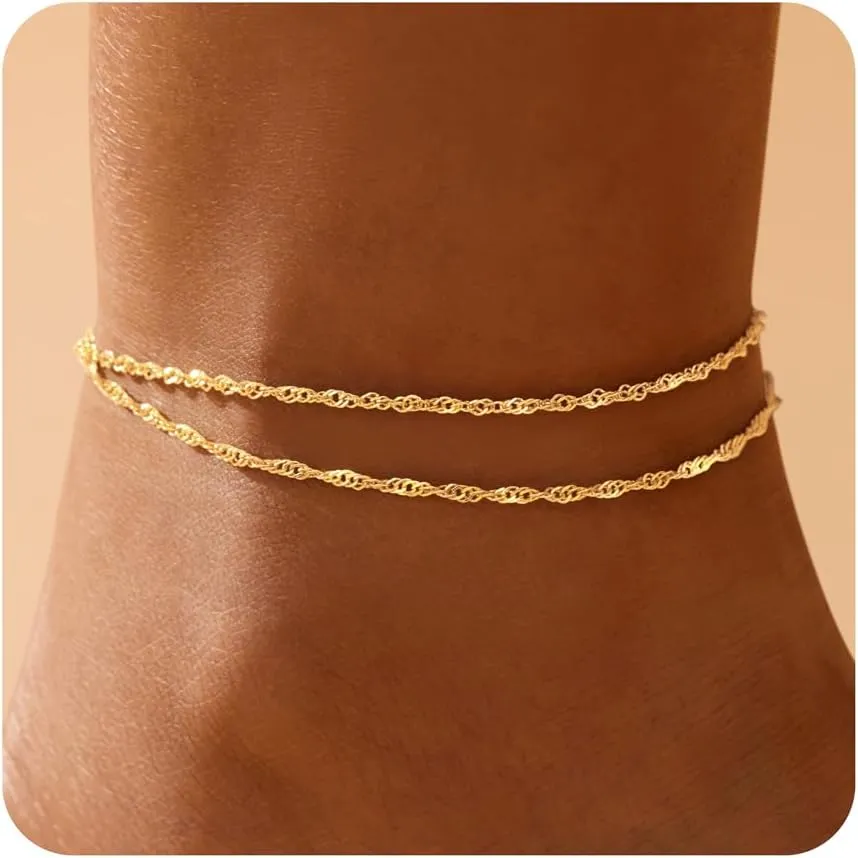 Gold Anklets Bracelets for Women Waterproof,14K Gold Plated Anklets for Women,Dainty Layered Anklets Set Anklet Bracelets for Women Gold Jewelry Gift