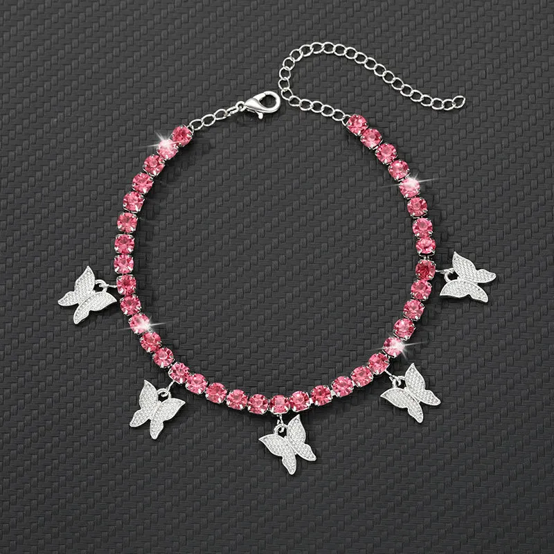Gold Butterfly Anklet Rhinestone Crystal Ankle Bracelet