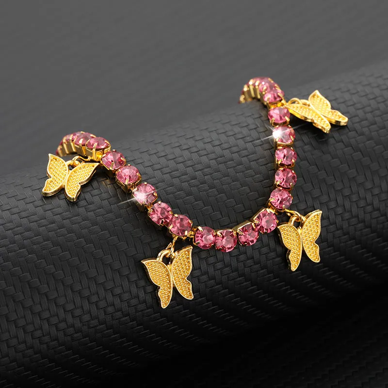 Gold Butterfly Anklet Rhinestone Crystal Ankle Bracelet