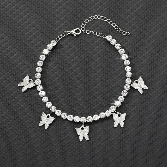 Gold Butterfly Anklet Rhinestone Crystal Ankle Bracelet