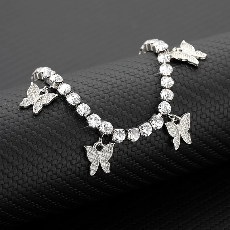 Gold Butterfly Anklet Rhinestone Crystal Ankle Bracelet