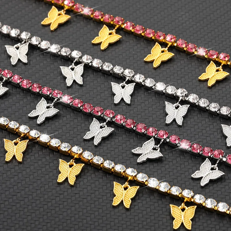 Gold Butterfly Anklet Rhinestone Crystal Ankle Bracelet