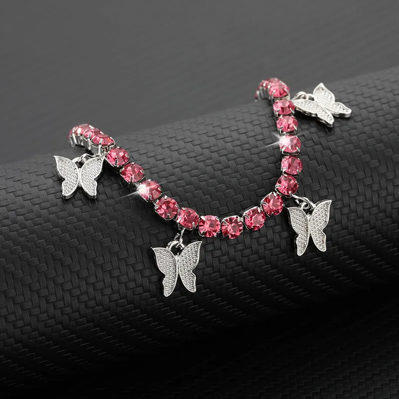 Gold Butterfly Anklet Rhinestone Crystal Ankle Bracelet
