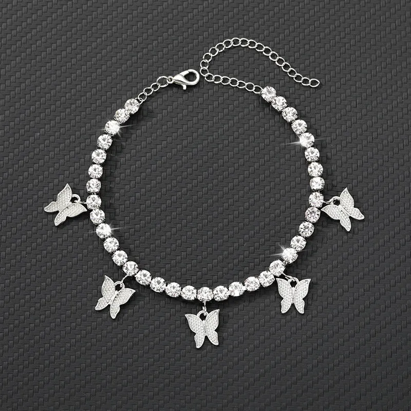 Gold Butterfly Anklet Rhinestone Crystal Ankle Bracelet
